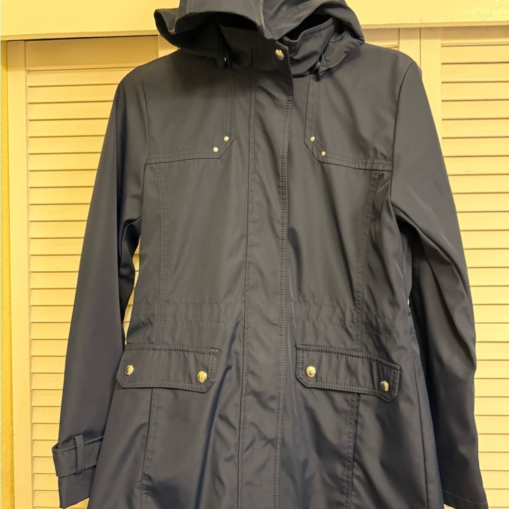 Weatherproof Navy Hooded Jacket with Gold Accents Women’s Sz S - Picture 3 of 16